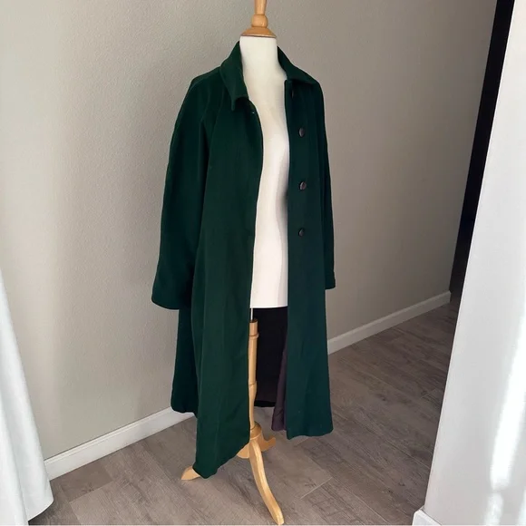 Casual Corner 100% Wool Dark Green Trench Over Coat - Picture 11 of 13
